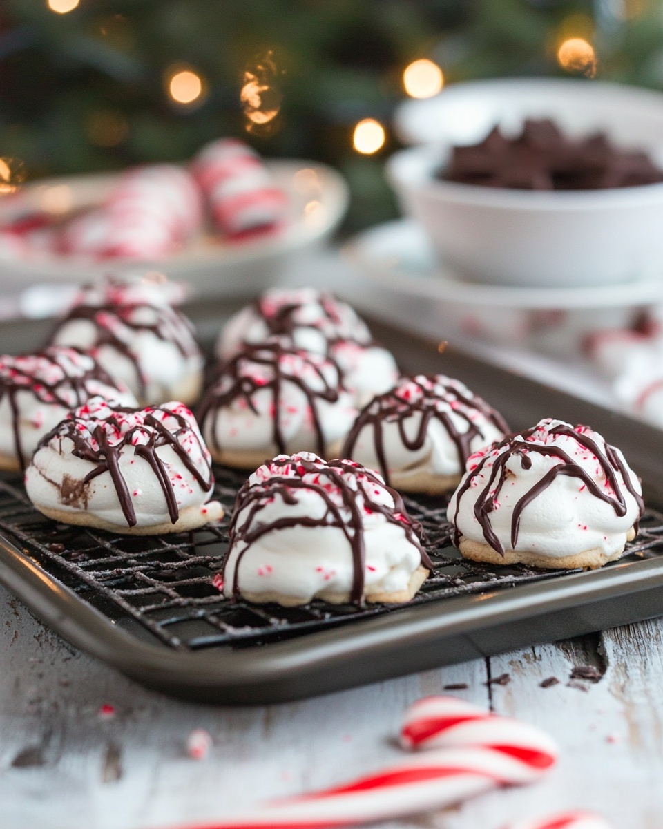 Peppermint Meringue Cookies with Chocolate Drizzle: Festive Holiday Dessert Recipe