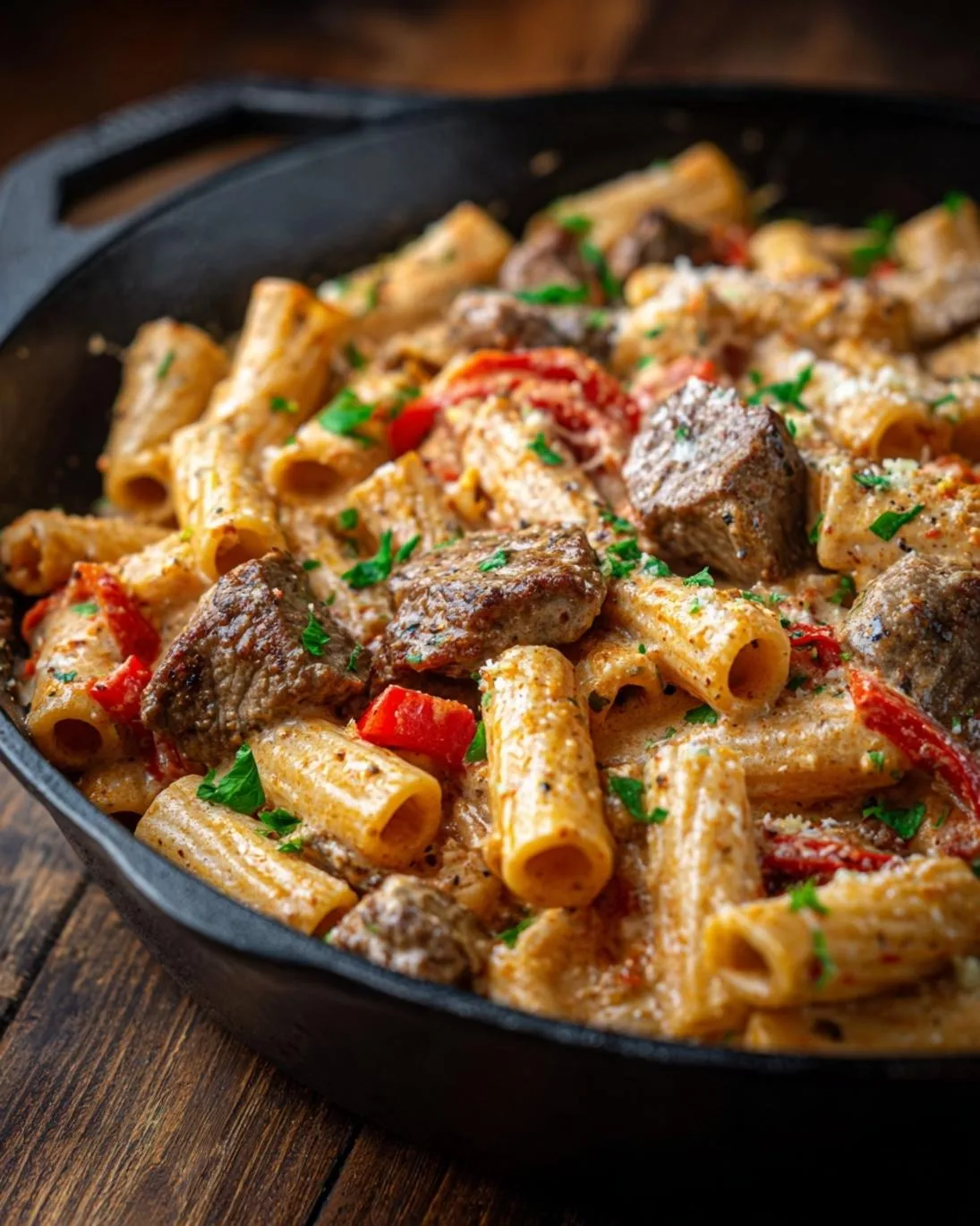 Creamy Cajun Steak Tips with Cheesy Rigatoni