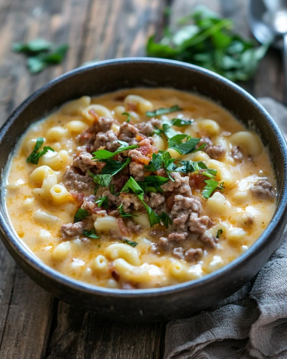 Creamy Mac & Cheese Burger Soup Recipe