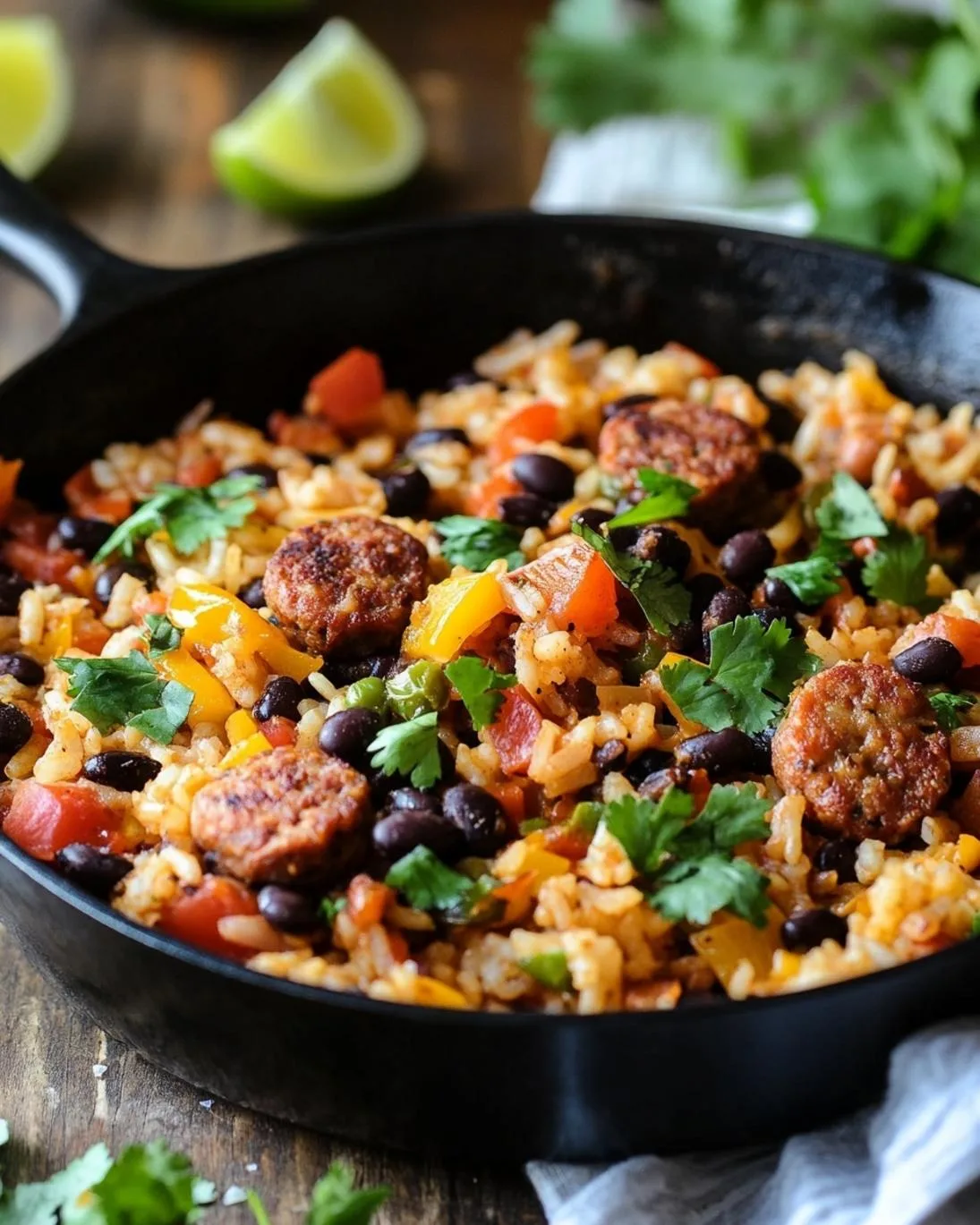 Easy Black Bean Sausage and Rice Skillet Recipe