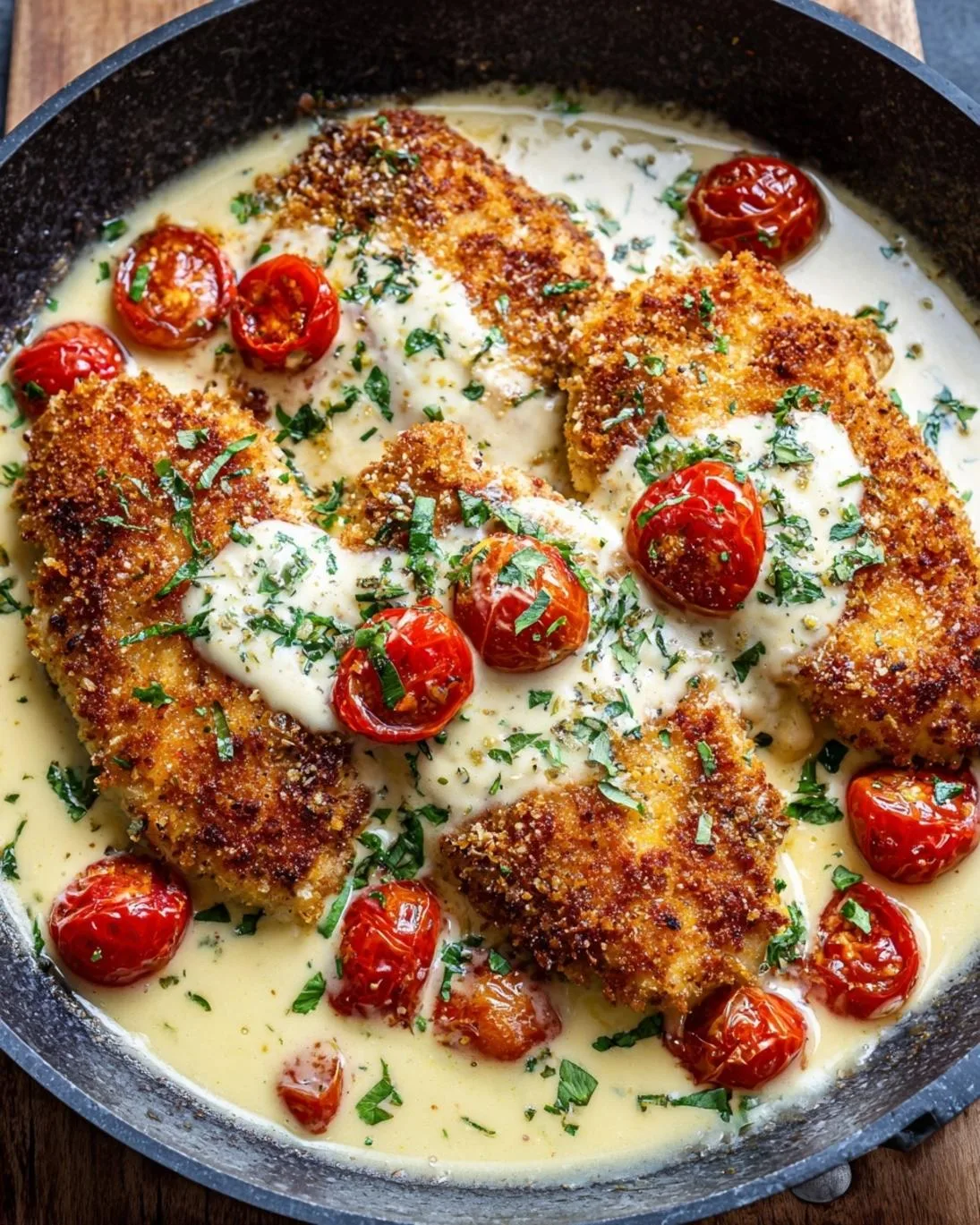 Easy Crispy Parmesan Chicken with Creamy Garlic Sauce
