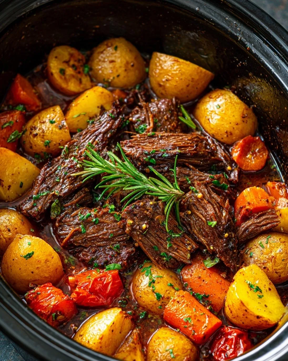 Easy Garlic Butter Beef and Potatoes Slow Cooker Recipe