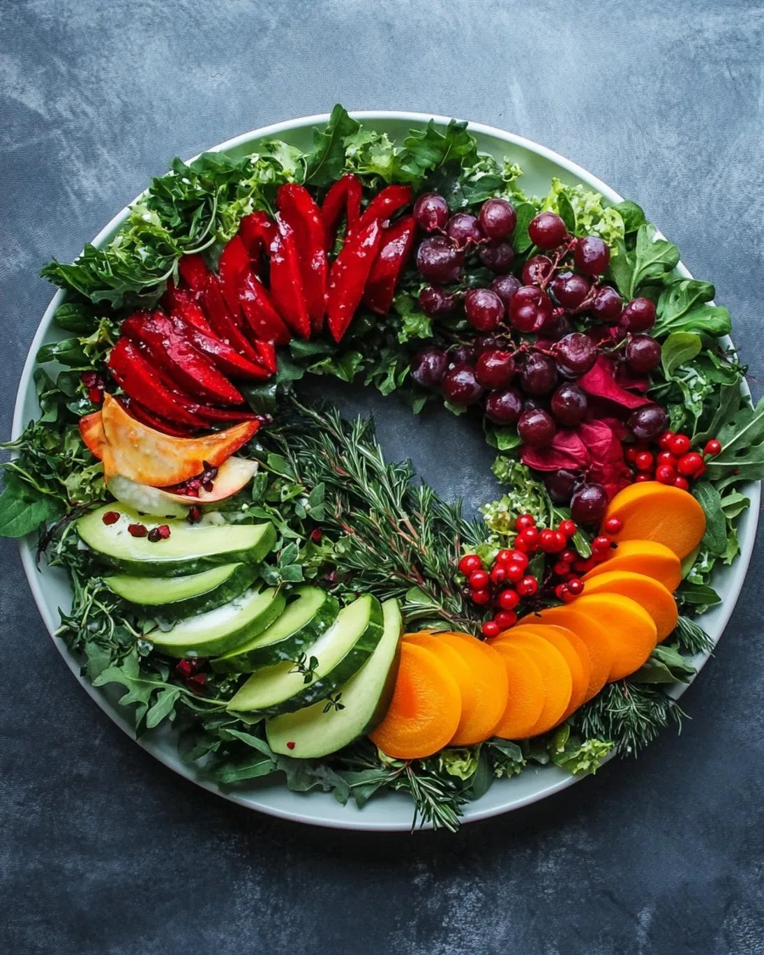 Fresh Christmas Wreath Salad with Creamy Herb Dressing